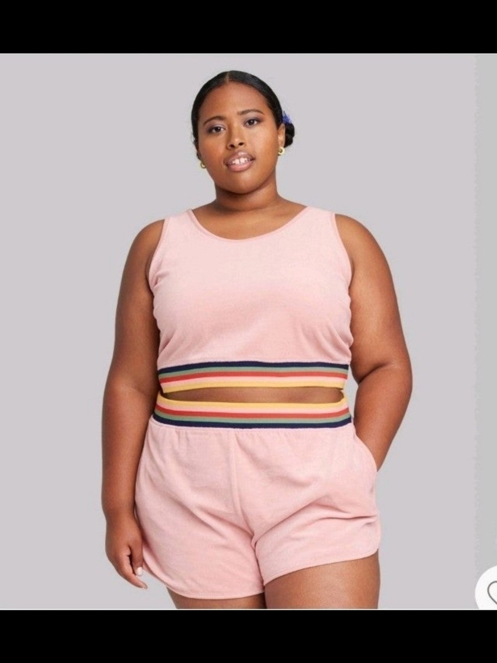 Wild Fable Pink Tank Crop Top & Short Lounge Set with Rainbow Waistband BNWT! 3X